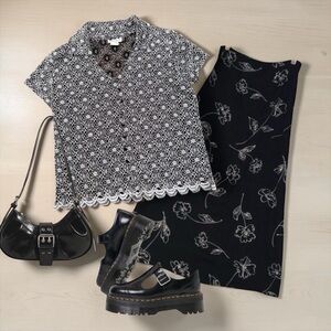 Vintage 90s Nicola USA Lace Knit Button Blouse w/Scalloped Hem L/P